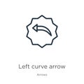 Left curve arrow icon. Thin linear left curve arrow outline icon isolated on white background from arrows collection. Line vector Royalty Free Stock Photo