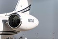 Left engine of a Gulfstream G650 parked at Genoa Airport