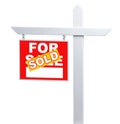 Left Facing Sold For Sale Real Estate Sign Isolated on a White Background. Royalty Free Stock Photo