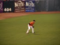 Left Fielder Aubrey Huff stands in a squat