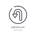 left hair pin outline icon. isolated line vector illustration from traffic signs collection. editable thin stroke left hair pin Royalty Free Stock Photo