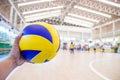 Left hand holds a volleyball Royalty Free Stock Photo