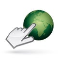 Left-handed cursor on green earth Royalty Free Stock Photo