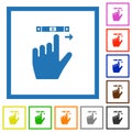 Left handed scroll right gesture flat framed icons Royalty Free Stock Photo