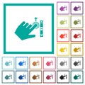 Left handed scroll up gesture flat color icons with quadrant frames