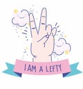 Left handers day, hand with peace and love gesture cartoon celebration