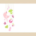 Left Hanging Baby Icons Girl Pink And Green Dot Border Beige Royalty Free Stock Photo