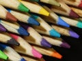 Left high angle close up of colored pencil points. Royalty Free Stock Photo