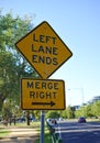 Left Lane Ends Merge Right Sign