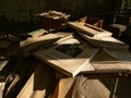 Left over books and notebooks in school in the Pripyat ghost town. Chernobyl Exclusion Zone. Ukraine Royalty Free Stock Photo