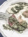 Left overs of mozzarella salad with pesto sauce Royalty Free Stock Photo