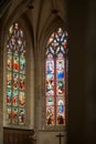 Left part of the stained glass windows of the Saint-Pierre church in Bordeaux, France Royalty Free Stock Photo