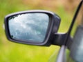 Left rear view mirror of the car with unclear view to driver seat