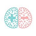 Left and Right Brain, Good and Bad concept outline stroke flat design with Plus and Minus symbol illustration