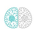 Left and Right Brain, Happy and Sad concept outline stroke flat design with Smile and Sad face symbol illustration