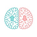 Left and Right Brain, Up and Down concept outline stroke flat design with Arrow symbol illustration