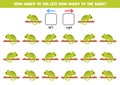 Left or right with cute cartoon chameleons. Logical worksheet for preschoolers