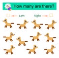 Left or Right. Educational game for kids. Count how many cartoon animals are turned left and how many are turned right Royalty Free Stock Photo