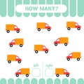 Left or right game for kids. Count trucks