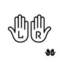 Left and right hand palms with letters L and R signs. Line style icon.