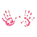 Left and Right hand pink handprints. Paint stains abstract background element. Watercolor illustration isolated on white Royalty Free Stock Photo