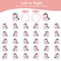 Left or Right Unicorn Game for Children. Cute unicorn math worksheet. Educational printable math worksheet. Royalty Free Stock Photo