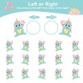 Left or right with cute unicorn with valentine theme. Counting worksheet for kids. Math game. Royalty Free Stock Photo