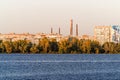 Left side of Dnipro city, Ukraine. Panoramic view of Dnipro river.