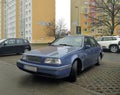 Classic old veteran vintage scrap rusty sedan car blue Volvo 460 parked