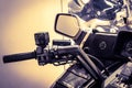 Left side of motorcycle handlebars close-up Royalty Free Stock Photo