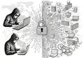 The left side signifies hacking, while the right side shows digital threats Royalty Free Stock Photo