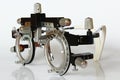 Left side view of trial frame used in ophtalmology and optometry to diagnose and correct refractive errors. Royalty Free Stock Photo