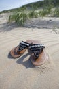 Left slippers on the beach Royalty Free Stock Photo