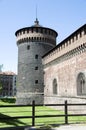 Left tower Castello Sforzesco Castle Milan Italy Royalty Free Stock Photo