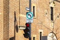 Left turn traffic sign, red light Royalty Free Stock Photo