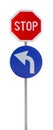 Left white and blue arrow red stop sign isolated Royalty Free Stock Photo