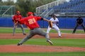 Lefthanded Spanish pitcher in the game Royalty Free Stock Photo