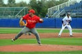 Lefthanded Spanish pitcher playing a pickoff.