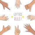 Lefties rule concept banner. August 13, International Left-handers Day celebration. Left hands organised in a circle