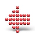 Leftwards red arrow made up of balls. set of dotsAn icon representing undoing a step back. 3D rendering. white background