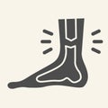 Leg ankle pain solid icon. Foot joint bones injury glyph style pictogram on white background. Injury leg for mobile Royalty Free Stock Photo