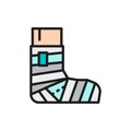 Leg fracture, plaster, elastic bandage flat color line icon. Royalty Free Stock Photo