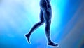 Leg health, specific supplements, help for the body. Boy walking, 3d rendering. Muscle tone and invigorating supplements.