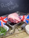 Leg of lamb with ingredients and british flags