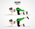 Leg lifts. Donkey kicks. Sport exercises. Exercises with free weight. Illustration of an active lifestyle. Royalty Free Stock Photo