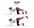 Leg lifts. Donkey kicks. Sport exercises. Exercises with free weight. Illustration of an active lifestyle.
