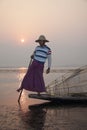 Leg Rower fisherman on Inle Lake Royalty Free Stock Photo