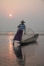 Leg Rower fisherman on Inle Lake Royalty Free Stock Photo