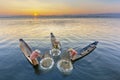 Fishermen in Inle Lake at the sunrise, Myanmar Royalty Free Stock Photo