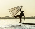 Leg rowing fisherman at Ine Lake Royalty Free Stock Photo